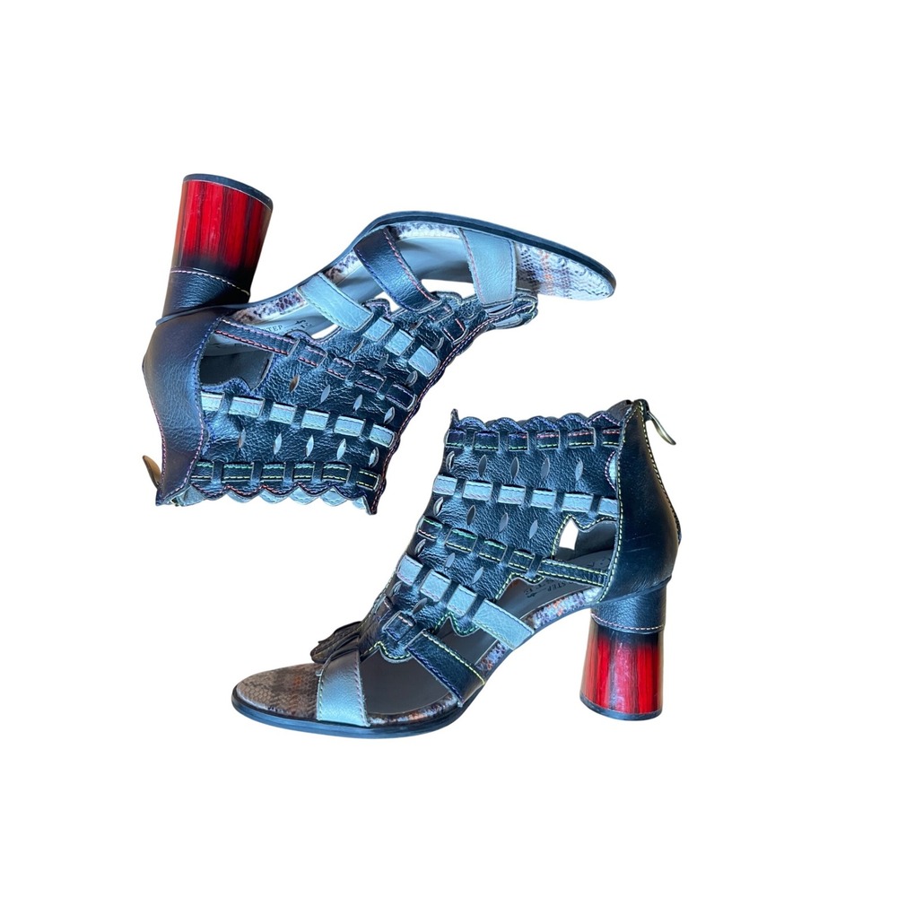 L Artiste Spring Step Leather Cage Sandals Booties Block Heel 39/8.5 Maximalist